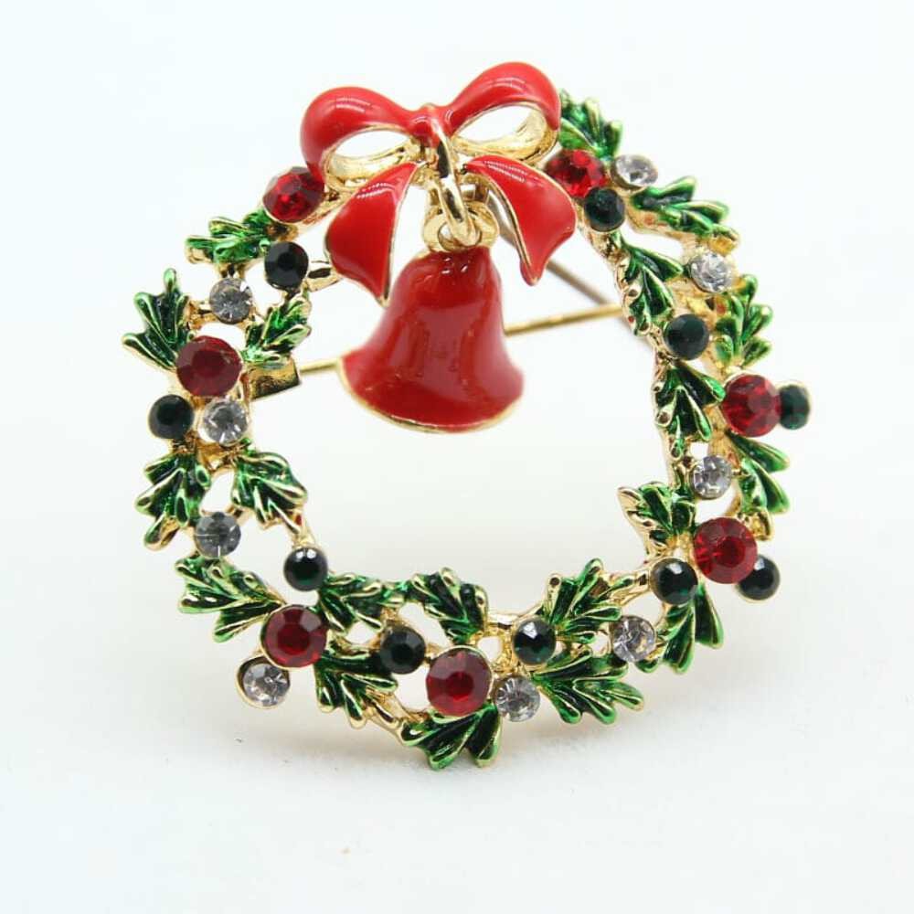 Christmas Wreath with Bell Brooch Pin