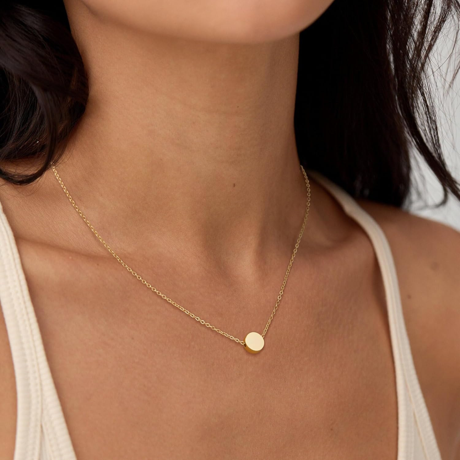 Gold Necklace for Women 14K Gold Plated Circle Cubic Zirconia Pendant Necklace D