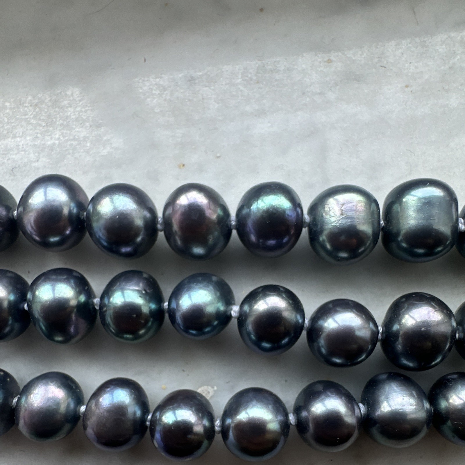 Vantel Pearls 3 Strand Black & White Round Pearl Necklace, Silver, Spring Ring