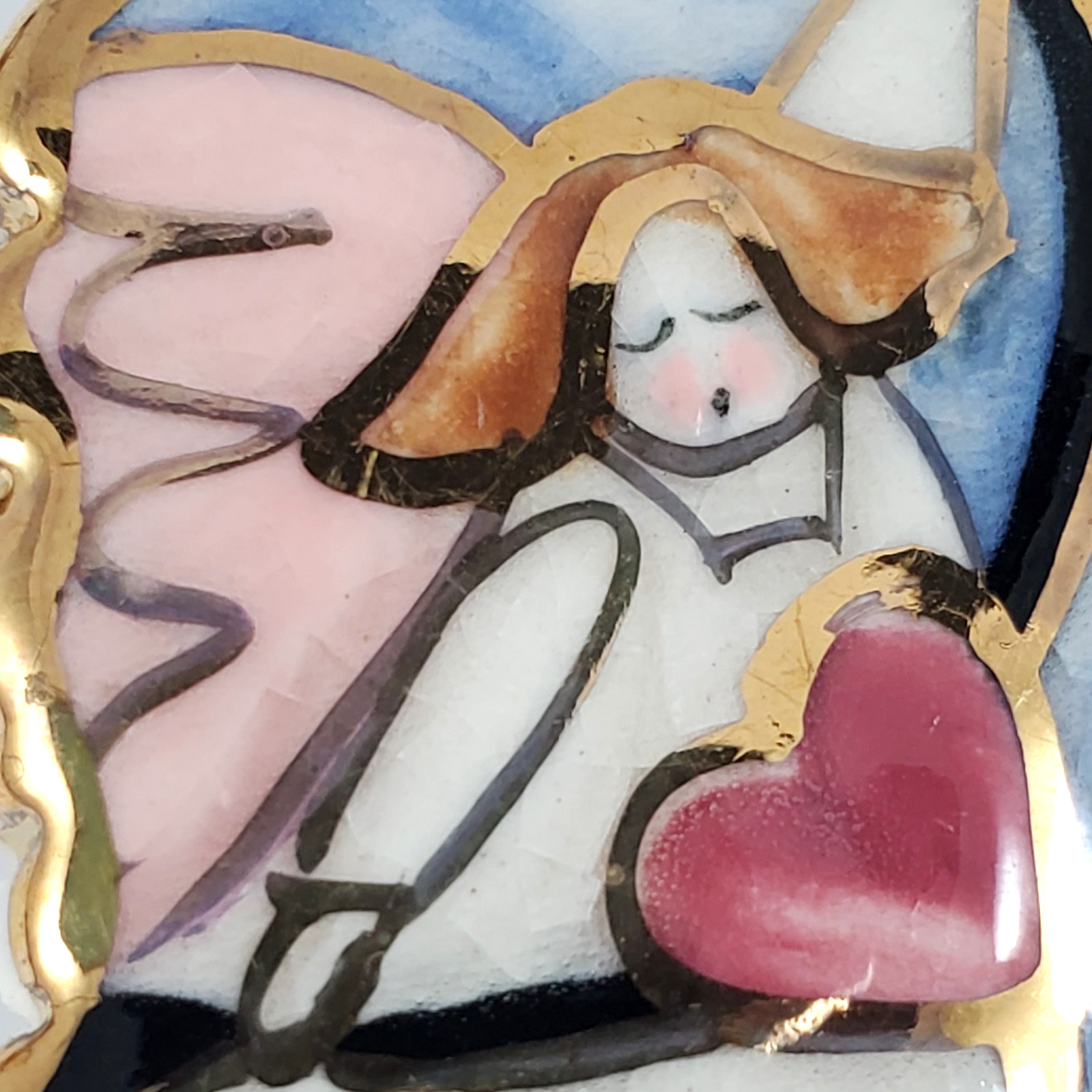 Vintage Angel Multicolor Ceramic Enamel Brooch-Celestial Heart & Stars Pin