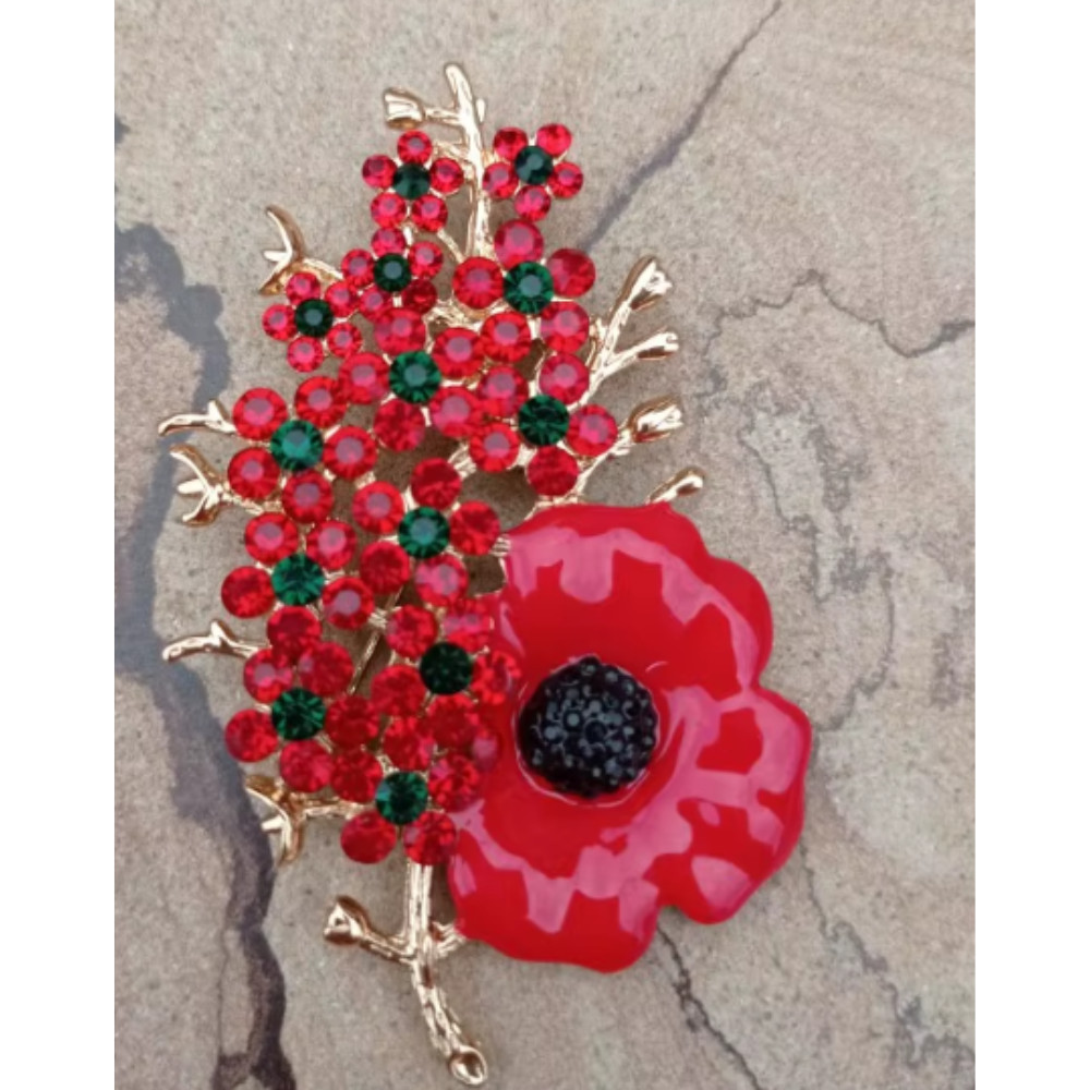 Beautiful Poppy Flowers Brooch Pin – Rhinestone Enamel Jewelry Gift USA