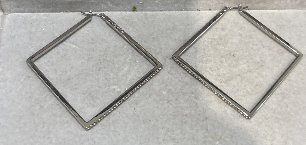 Karl Lagerfeld Paris Large Silver Tone Signature Crystal Paved Triangle Earrings