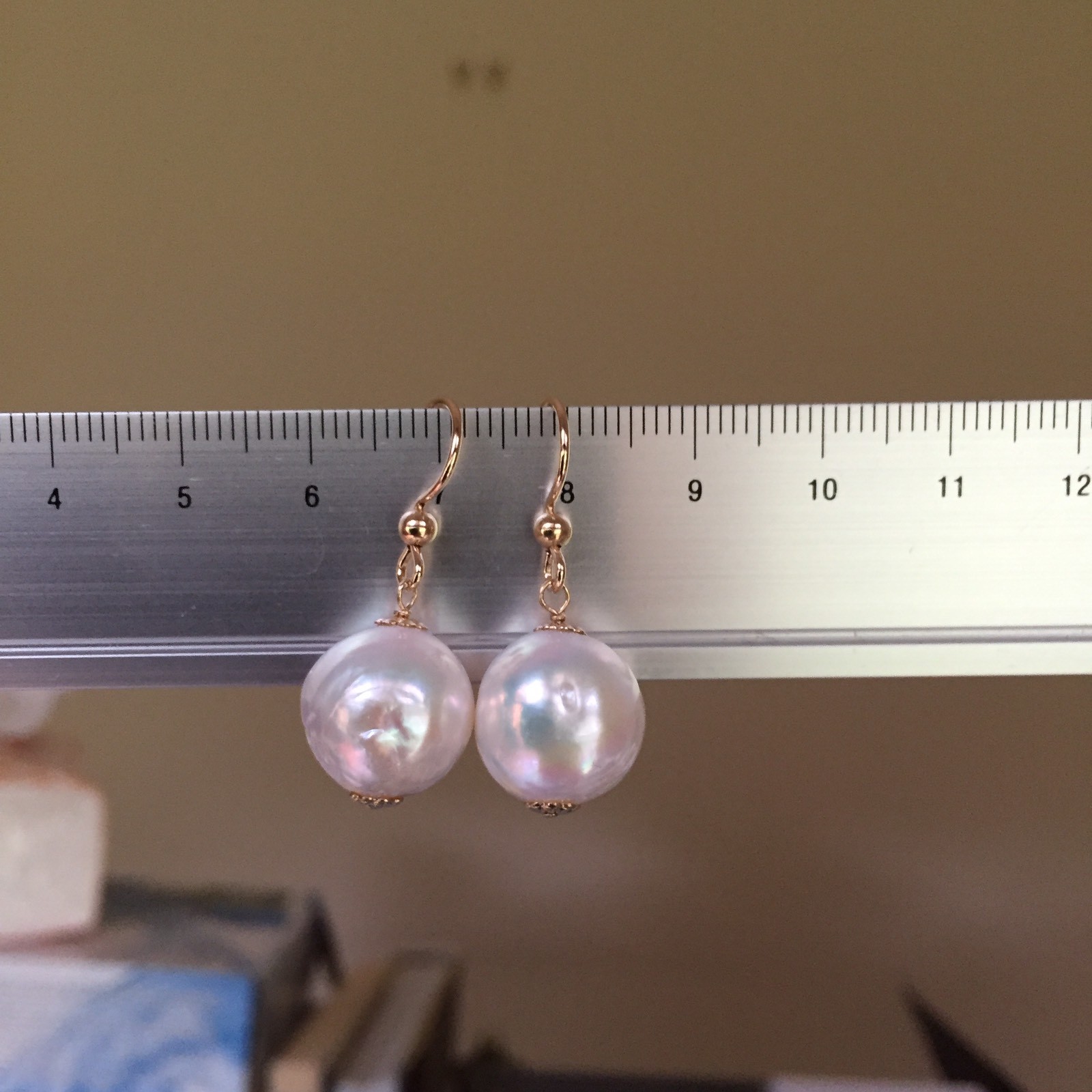 12-13mm Baroque Kasumi pearl 100% Natural White 14K Gold Filled earring 32mm E84