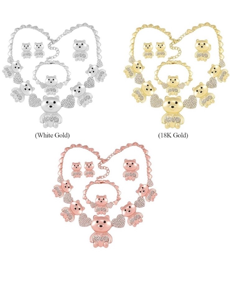 XOXO Gold Plated & Filled Cute Bear Jewelry Set for Women: Bride Bridesmaid
