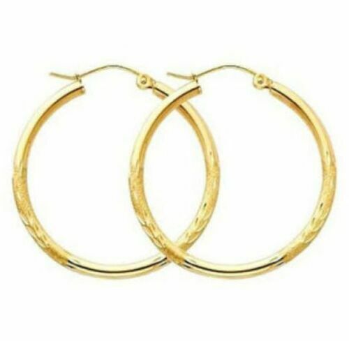 2mm X 20mm Diamond Cut Hoop Earrings REAL 10K Yellow Gold