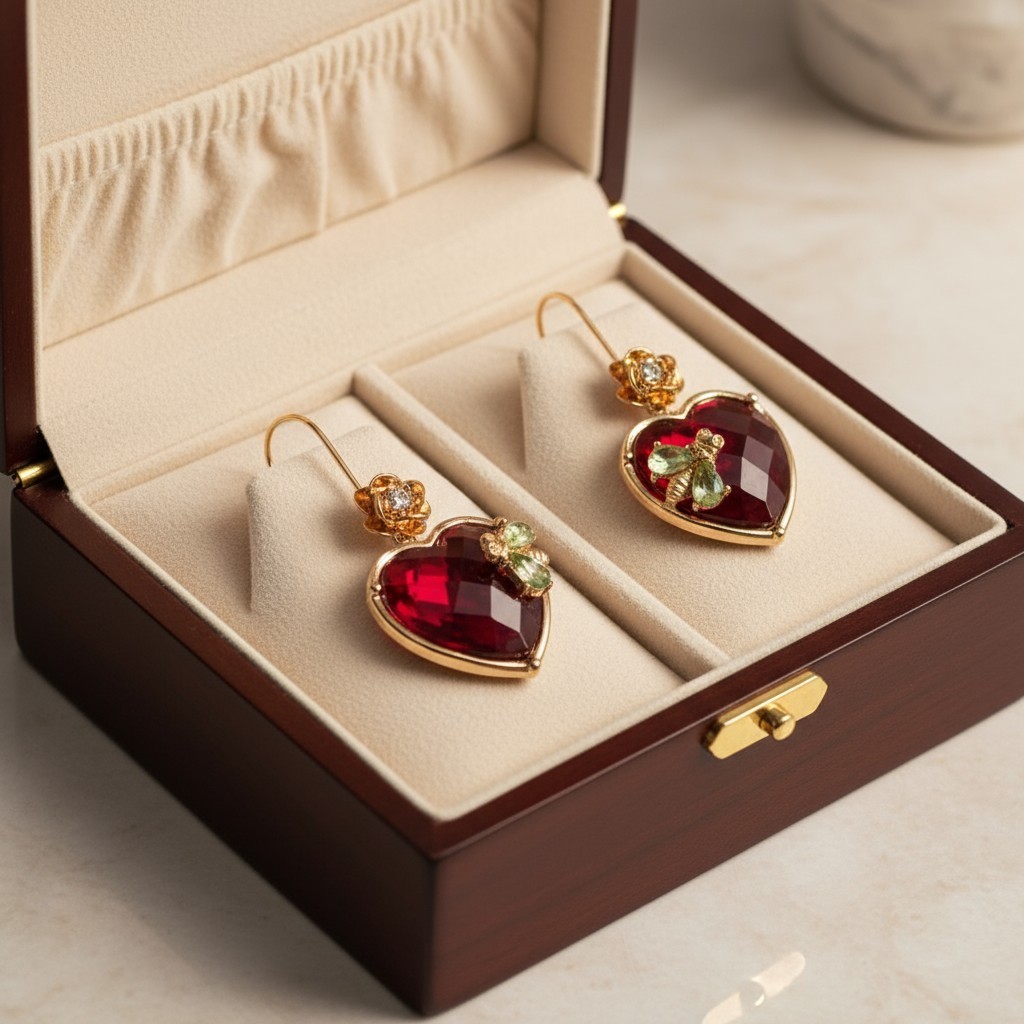 US Seller Betsey Johnson Stone Heart Drop Earrings