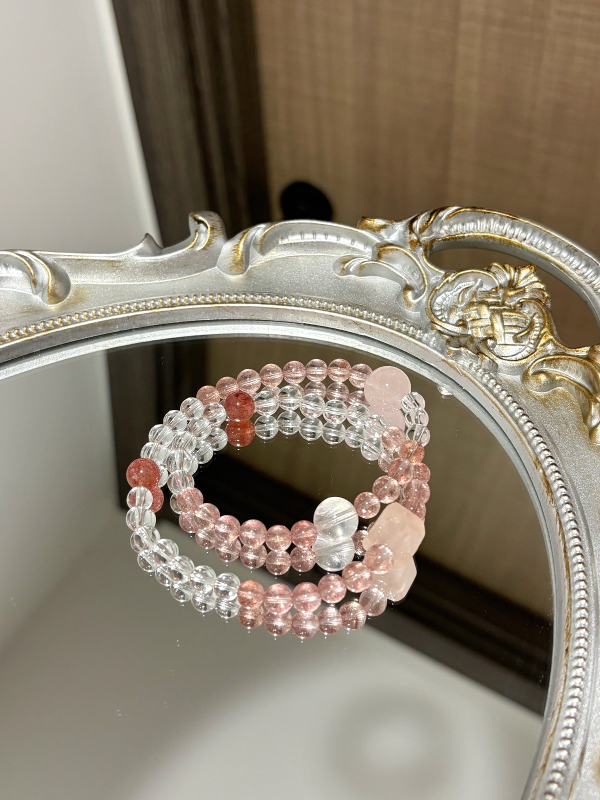 Natural Strawberry Quartz Rose Quartz Crystal Beads Stretch Bracelet 6mm