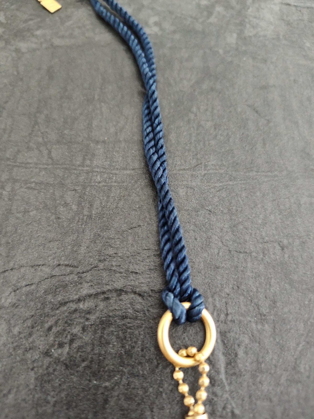 ANNE KLEIN Matte Brushed Gold Tone Navy Cord Three Layer Necklace 27″