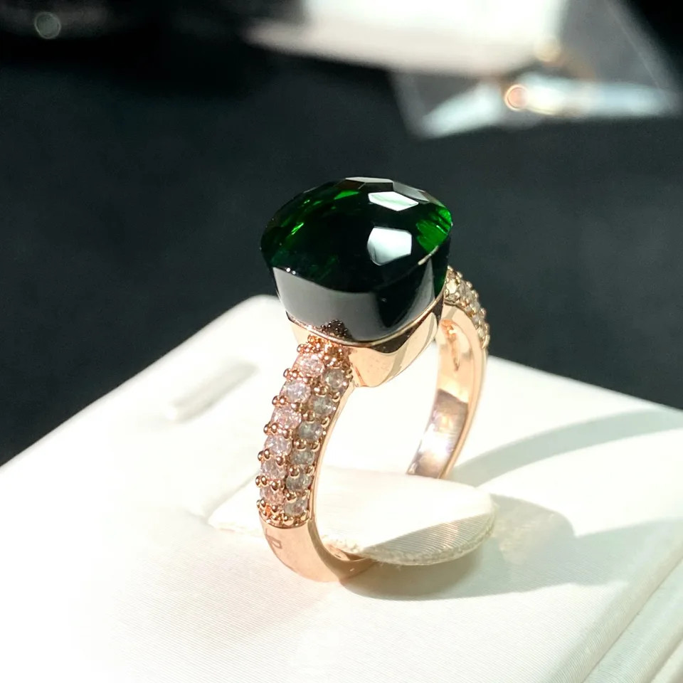 Cocktail Ring Square Zircon Crystal 10mm Gold Plated Colorful Stone Jewelry