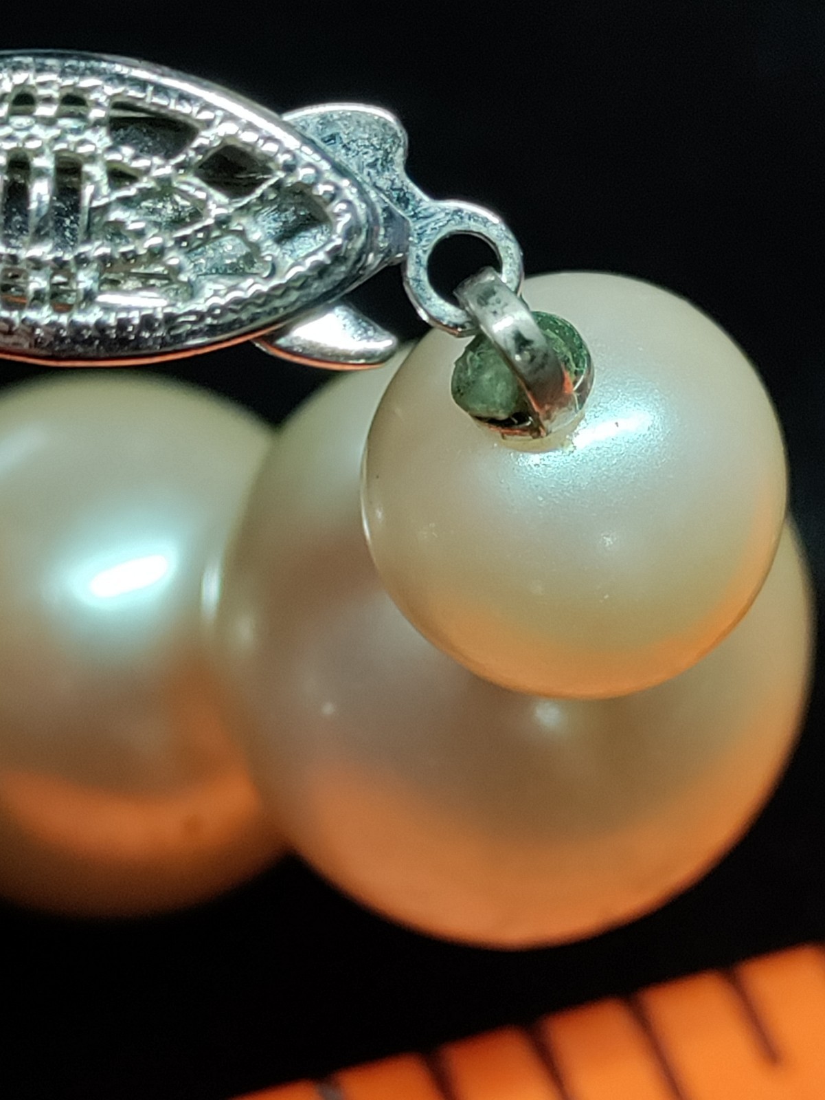Vintage Large Cream Faux Pearls Hand Knotted String Silver Tone Clasp Unsigned