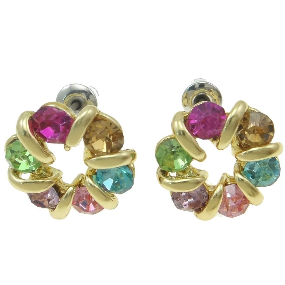 Wholesale Bulk Lot 8 Pair Stud Earrings Colored Rhinestone Gold Plate Retro VTG