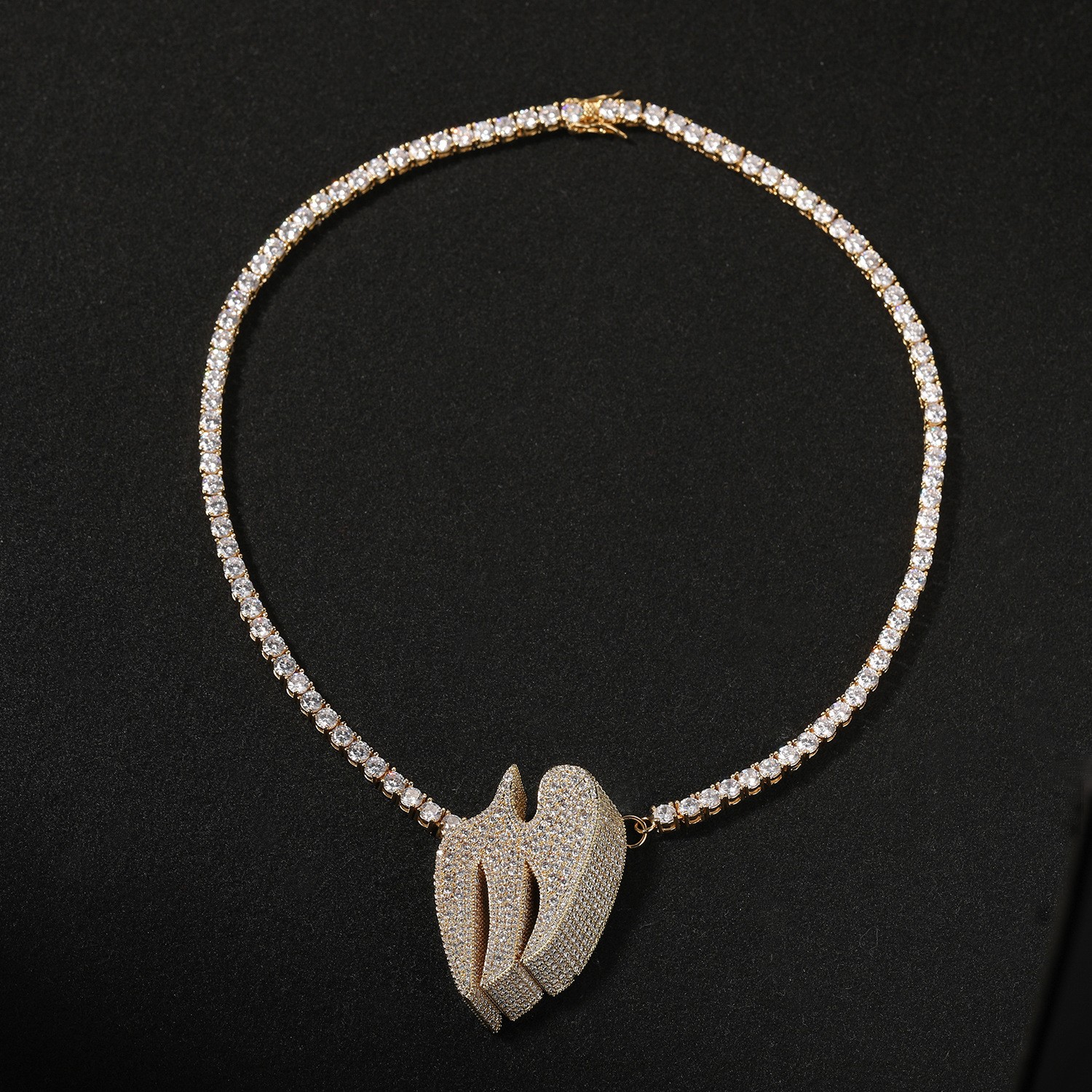 Hip Hop Jewelry Swallow Pendant Tennis Chain Necklace Gold Filled Cz Accessories