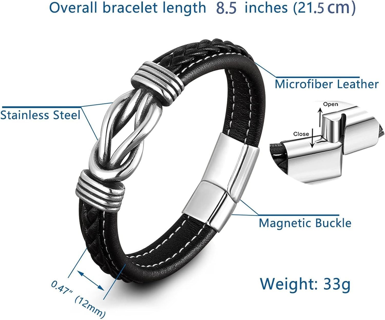 8.5-Inch Leather Infinity Knot Bracelet – Forever Linked Jewelry Gift for Son