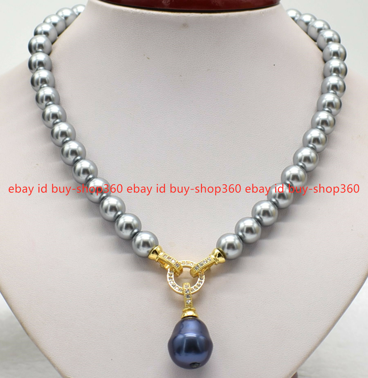 New 10mm Gray South Sea Shell Pearl & Multicolor Teadrop Pendan Necklace 18″