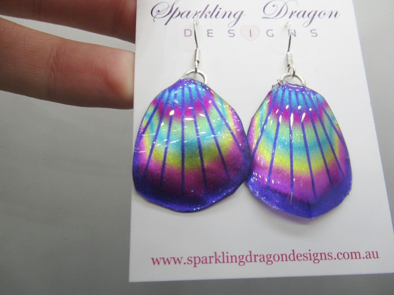 Butterfly Wing Earrings Blue & Rainbow Lines- Fairy Jewellery, Fun Gift for her