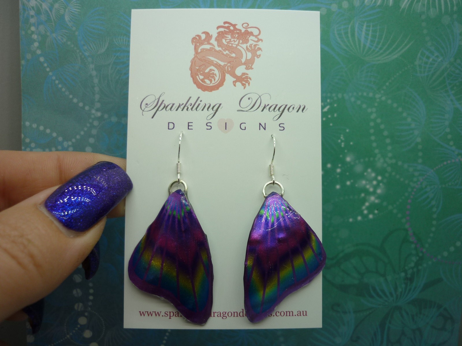 Butterfly Wing Earrings Purple & Rainbow- Fairy Jewellery, Fun Gift for her