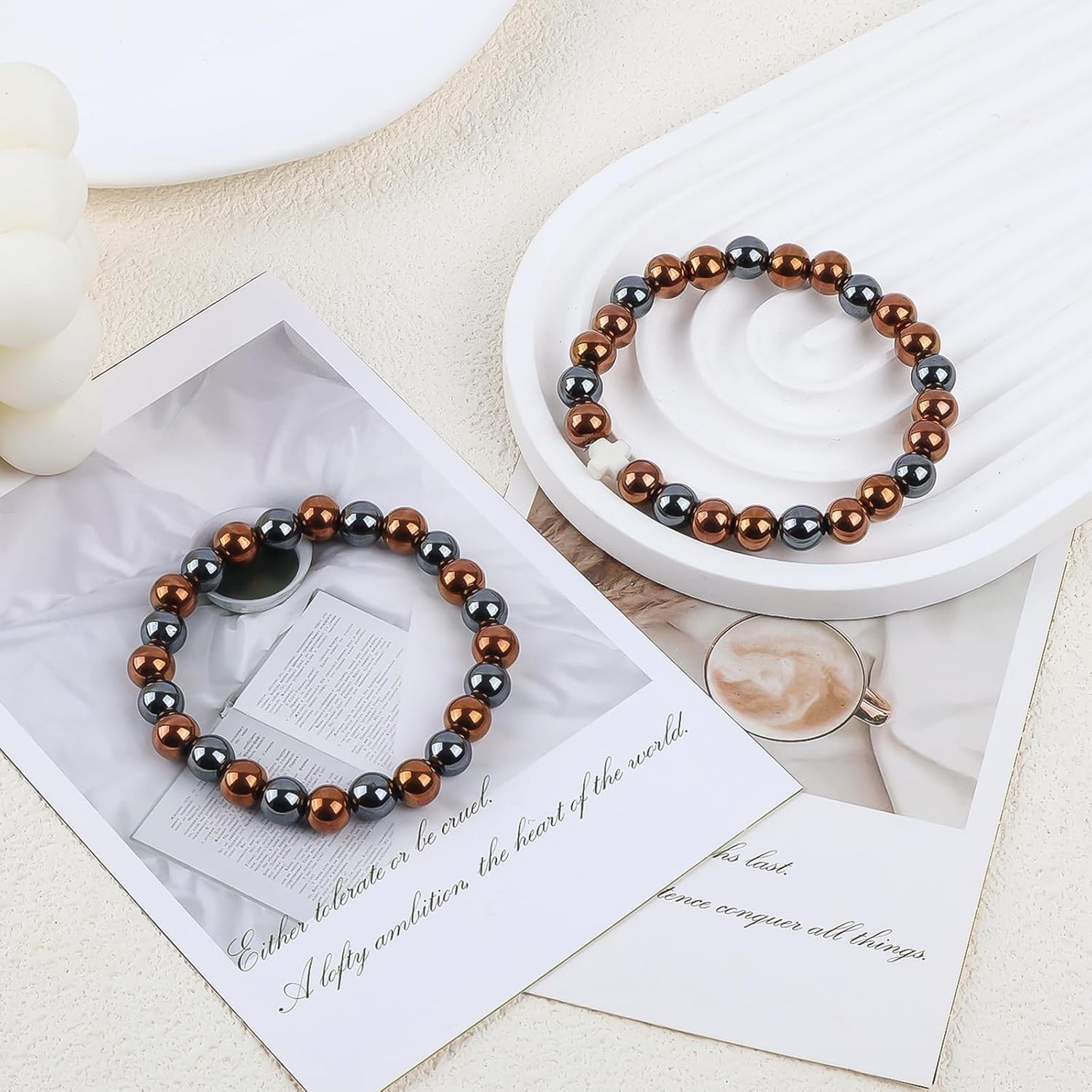 2PCS Copper Bracelets for Women Men 99.9% Pure Copper Jewelry and Cross Charm Br