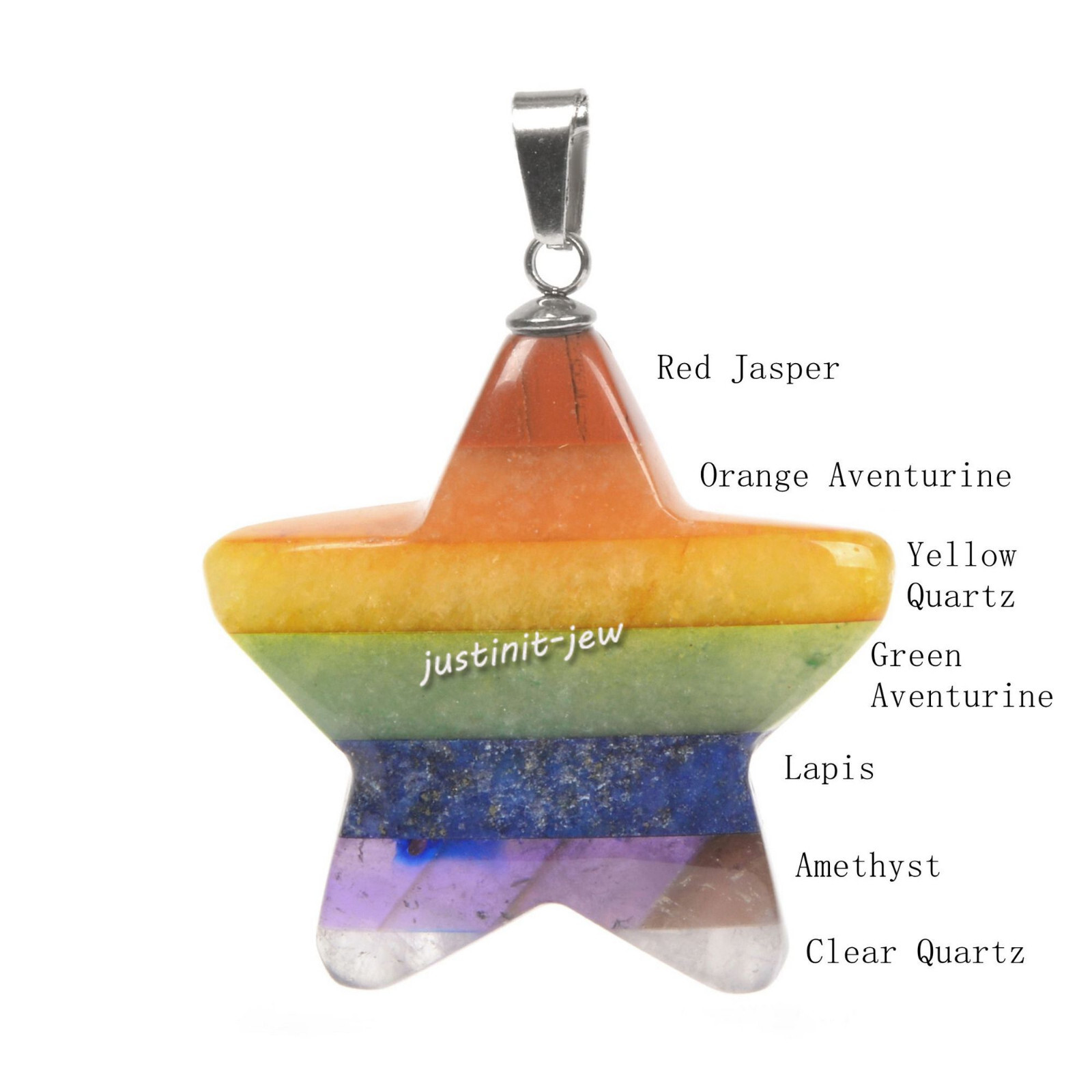 30mm 7 Chakra Gemstone Healing Crystal Star Pendant &Necklace 22 Inch