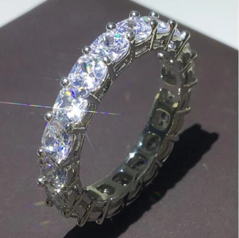 925 Sterling Silver Eternity Band Women Zircon Prong Setting Engagement Jewelry