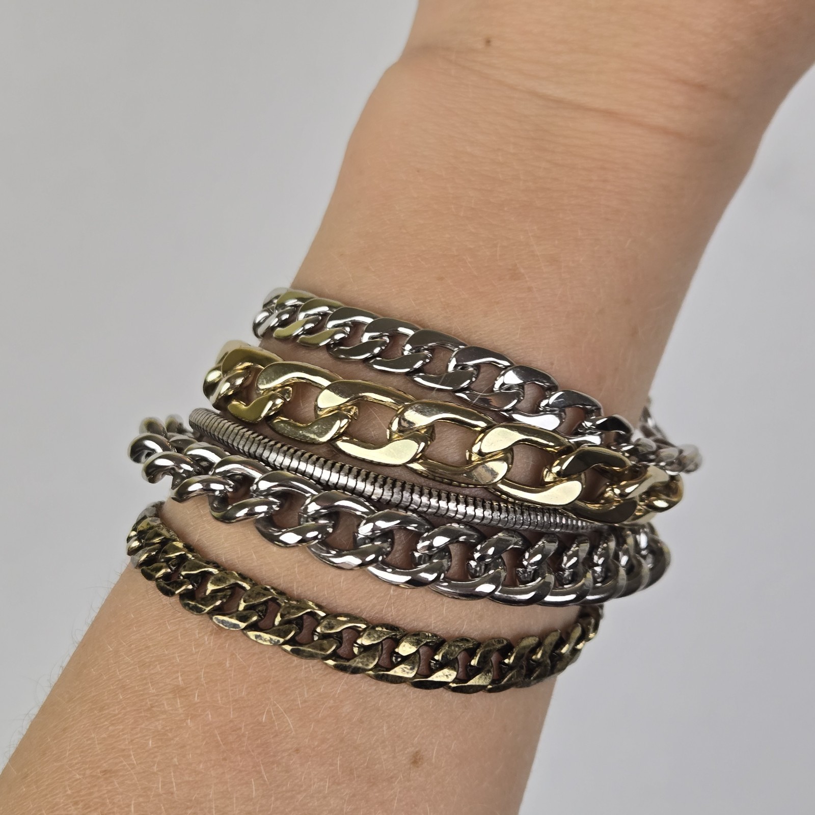 Jenny Bird Bracelet Two Tone Mixed Chain Link Multi Strand Jewelry Signed