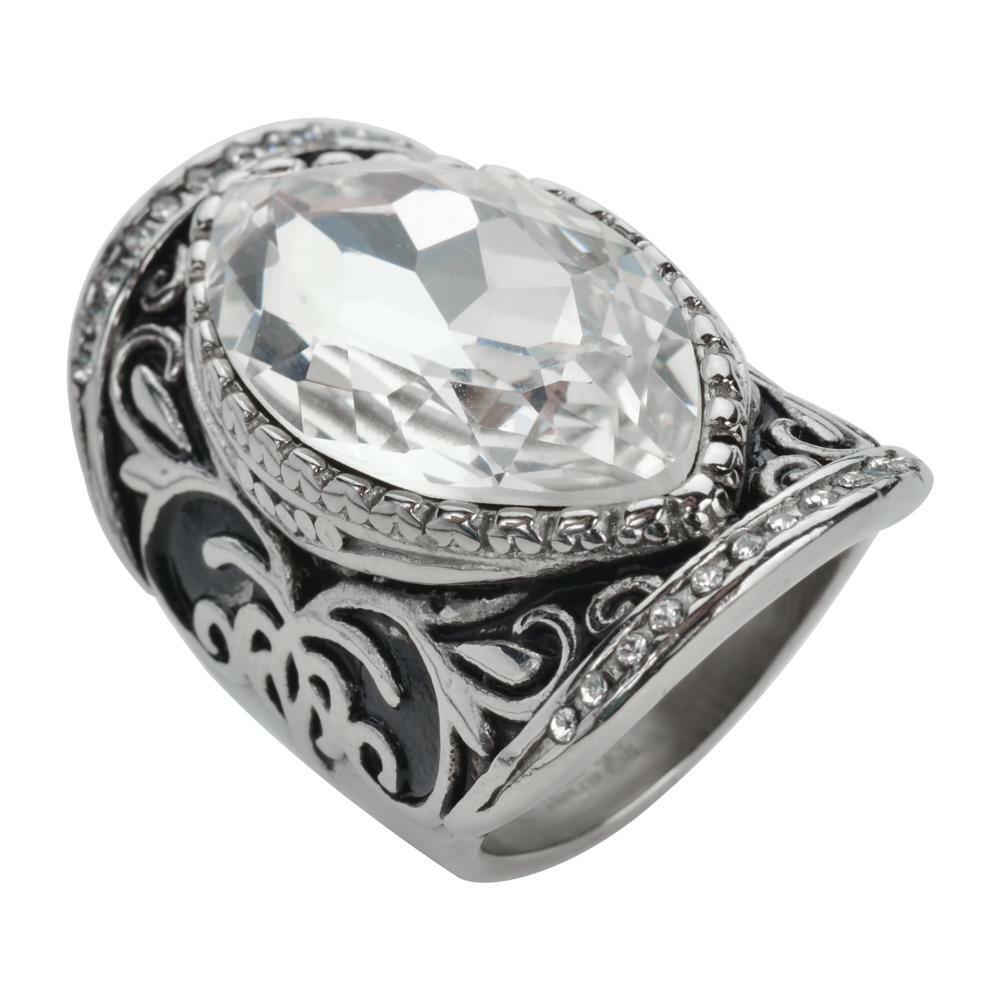 Ladies Big Crystal Fancy Design Ring Stainless Steel Jewelry 103
