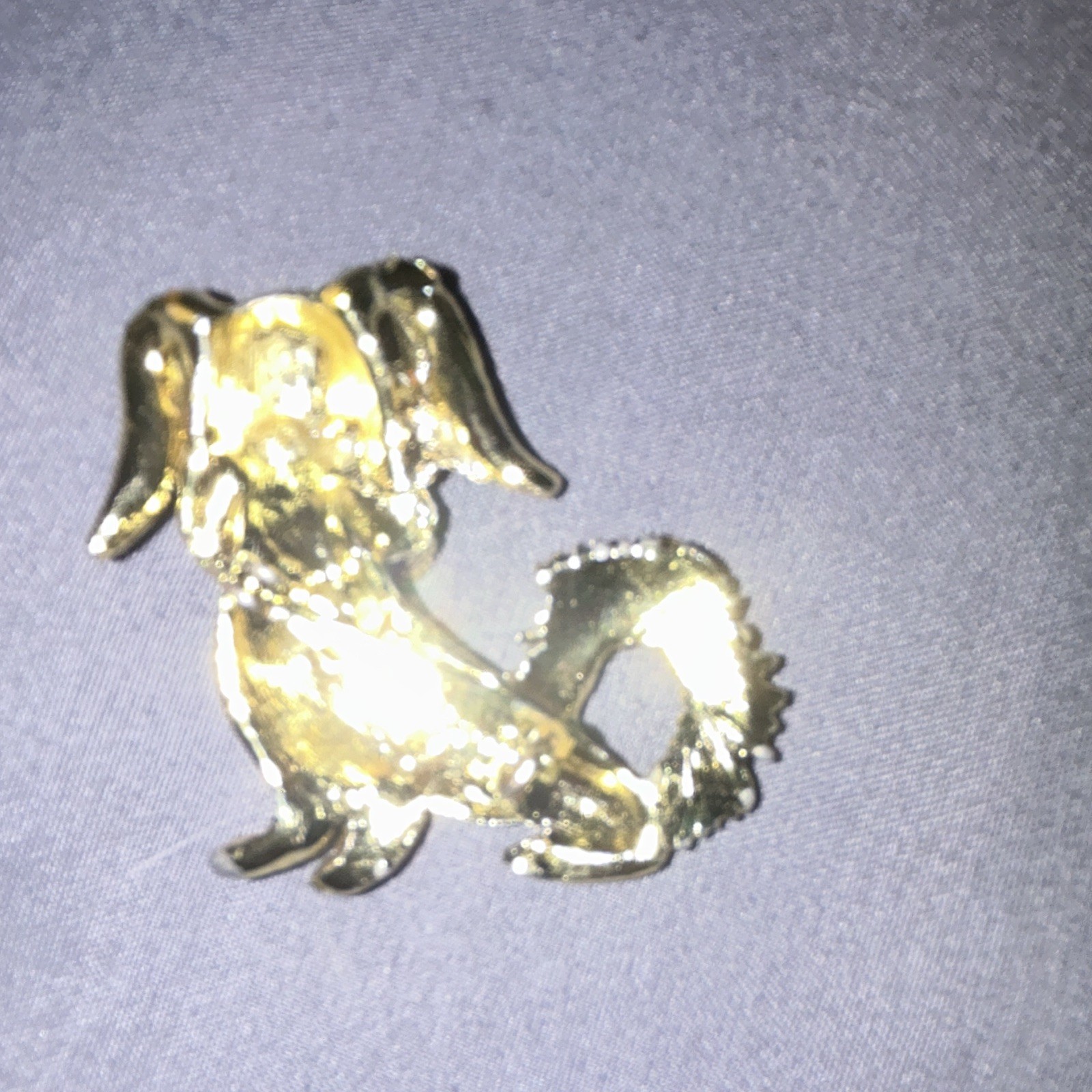 Gold Tone Metal Dog Brooch Pin w/ Multicolor Round Rhinestone Accents
