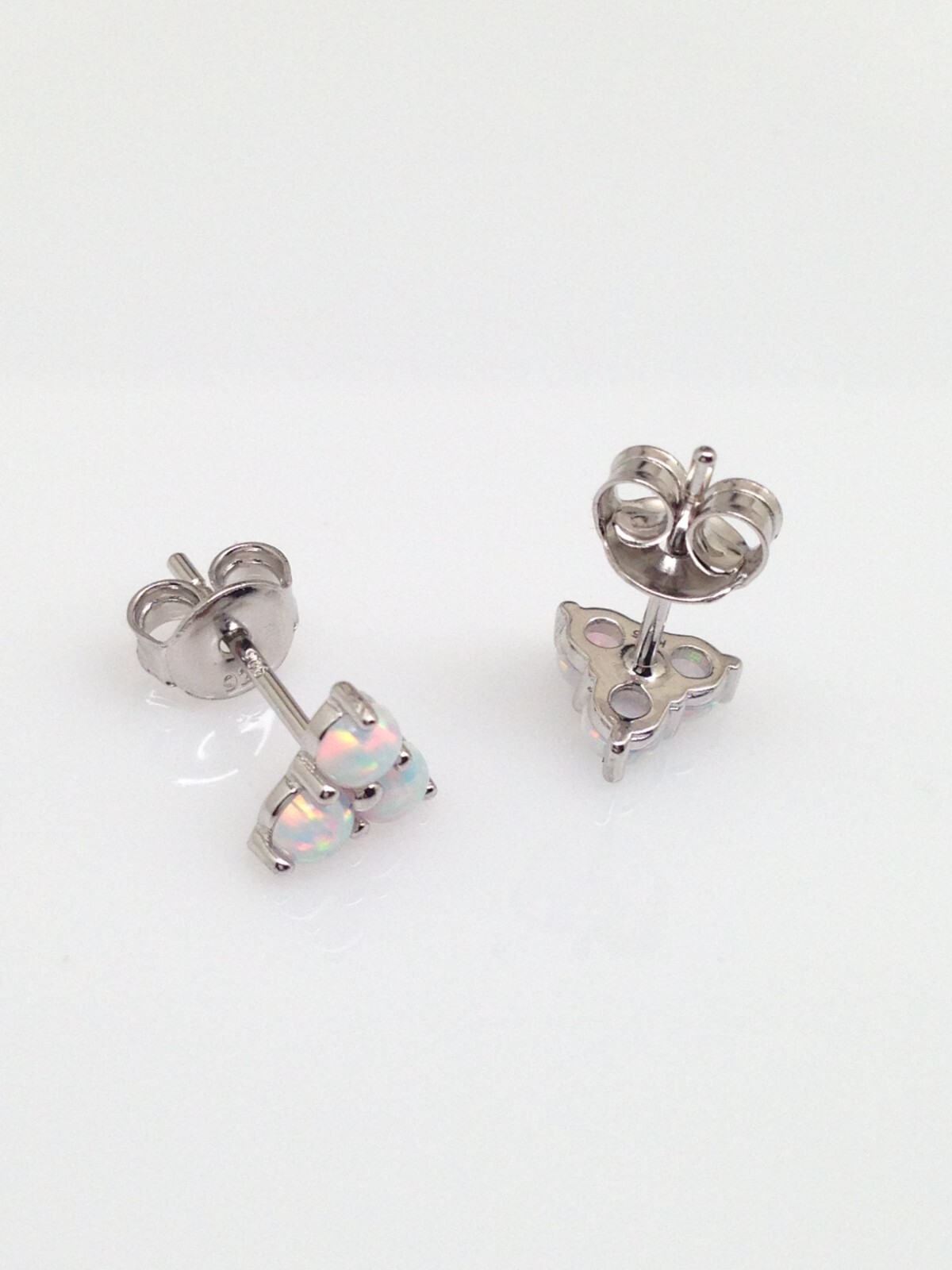 Three Stone White Opal Stud Earrings Sterling Silver 925 Tiny Studs 6mm
