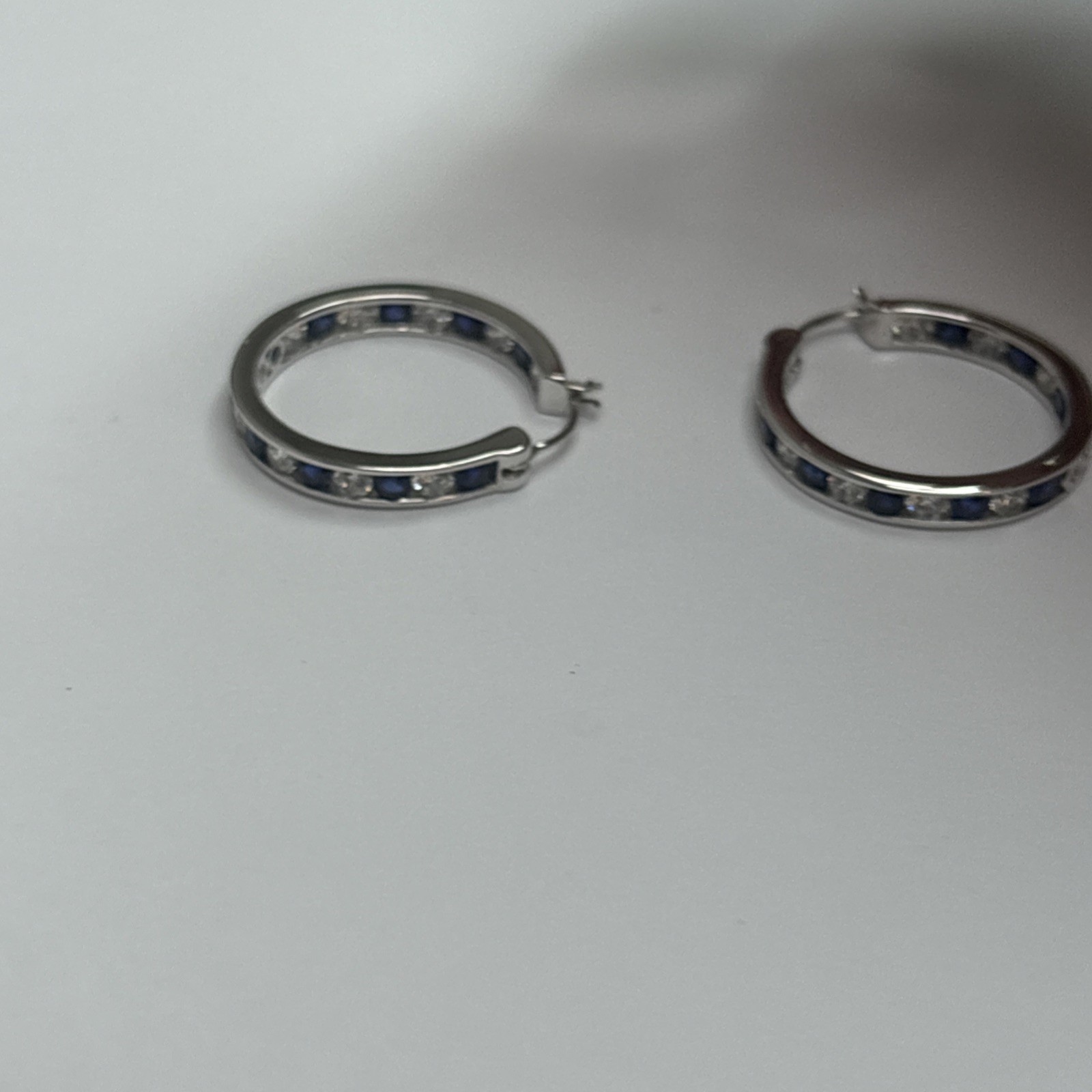 Women’s Earrings Blue And Whit Cz Stones Hoop Style As Is 925 Silver