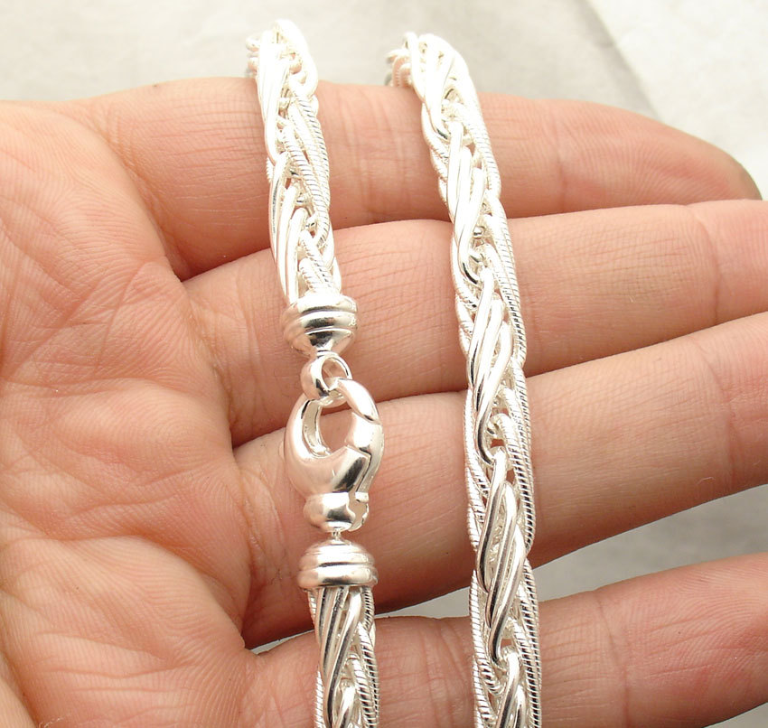 QVC Textured Round Spiga Wheat Chain Bracelet Necklace Real 925 Sterling Silver