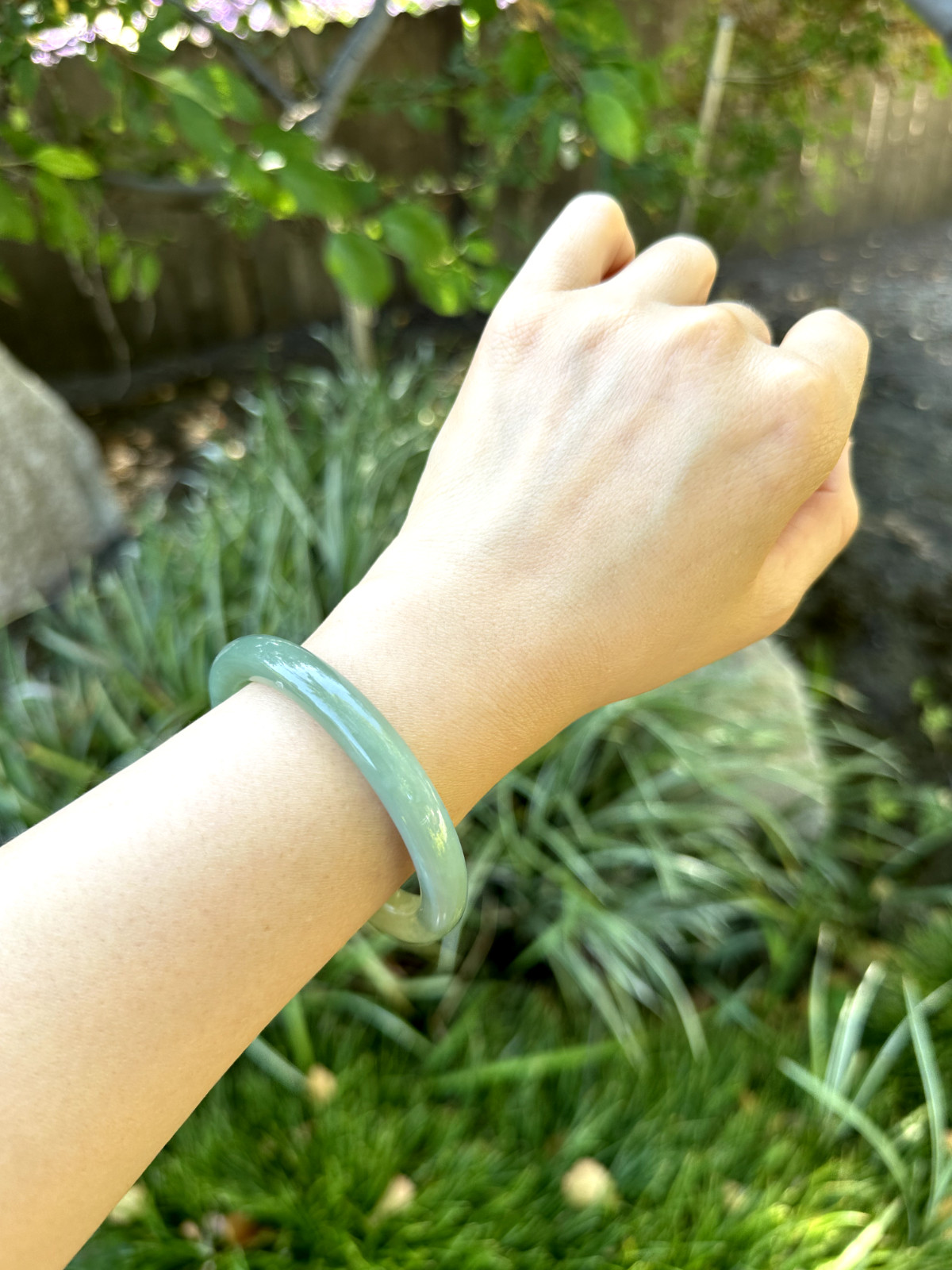 54.2mm Oily Water Duck Egg Green Nephrite Bangle Bracelet | 54口鸭蛋青和田玉手镯