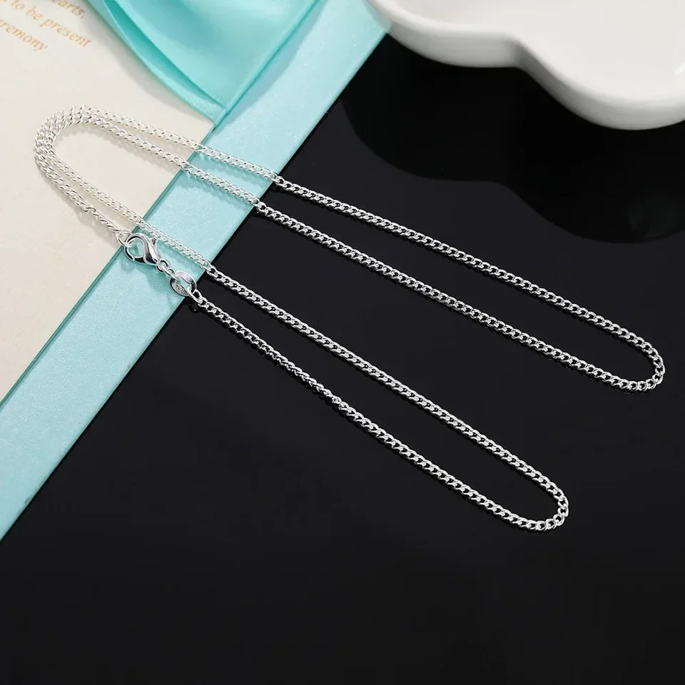 925 Sterling Silver Necklace Classic Chain 2mm 16-30 Inch Length Women Jewelry