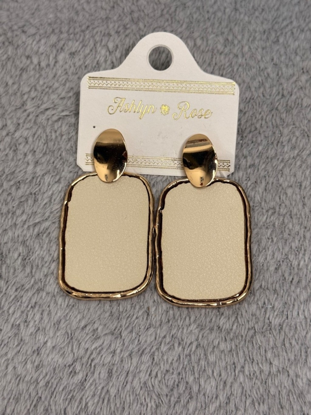 Gold Cream Statement Earrings Ashlyn Rose Textured Rectangle Dangle NWT