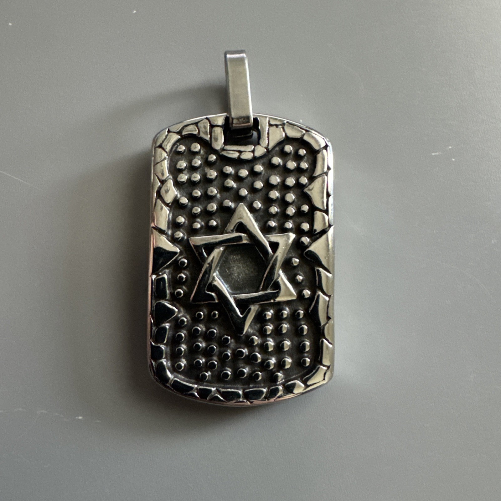 Stainless Steel Star of David Texture Dog Tag Pendant Jewish Chain Necklace Gift