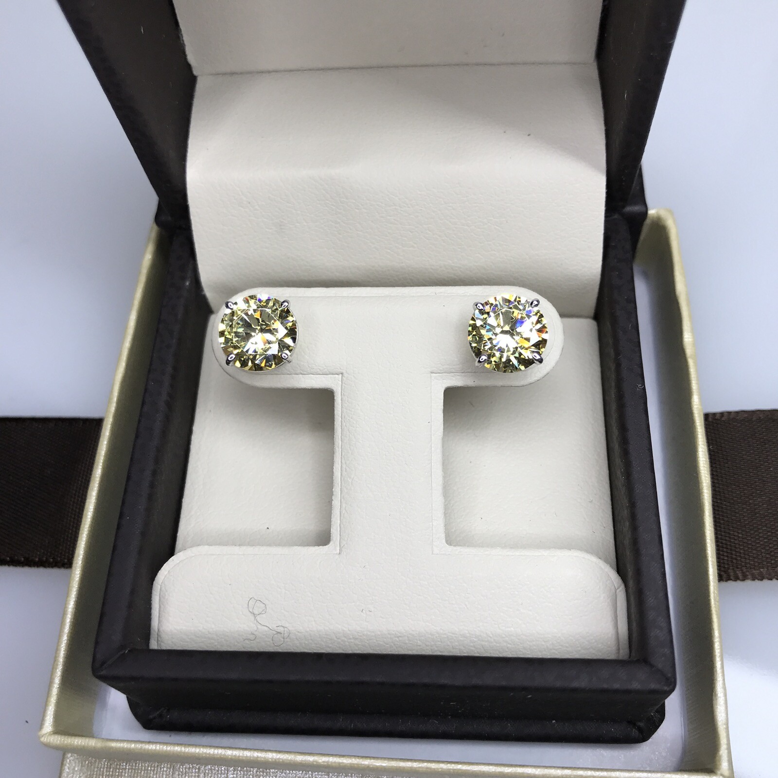 5Ct Studs Diamond Earrings Fancy Yellow Round Man Made 14k Solid Gold