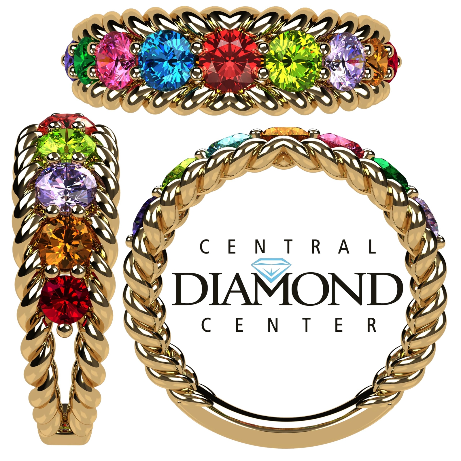Rope Mothers Ring with 1-10 Simulated Birthstone, Sterling Silver, 10K &14K Gold