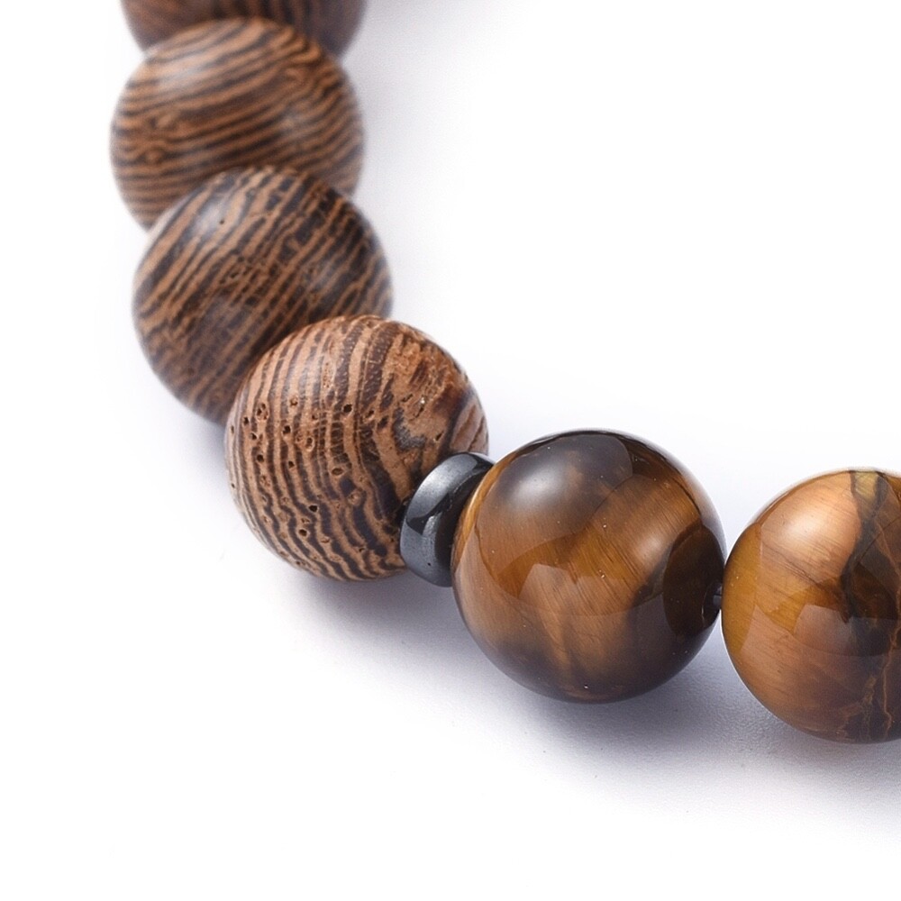 Unisex Tiger Eye Stretch Bracelet Cross Black Hematite Bead Stretch Healing T54