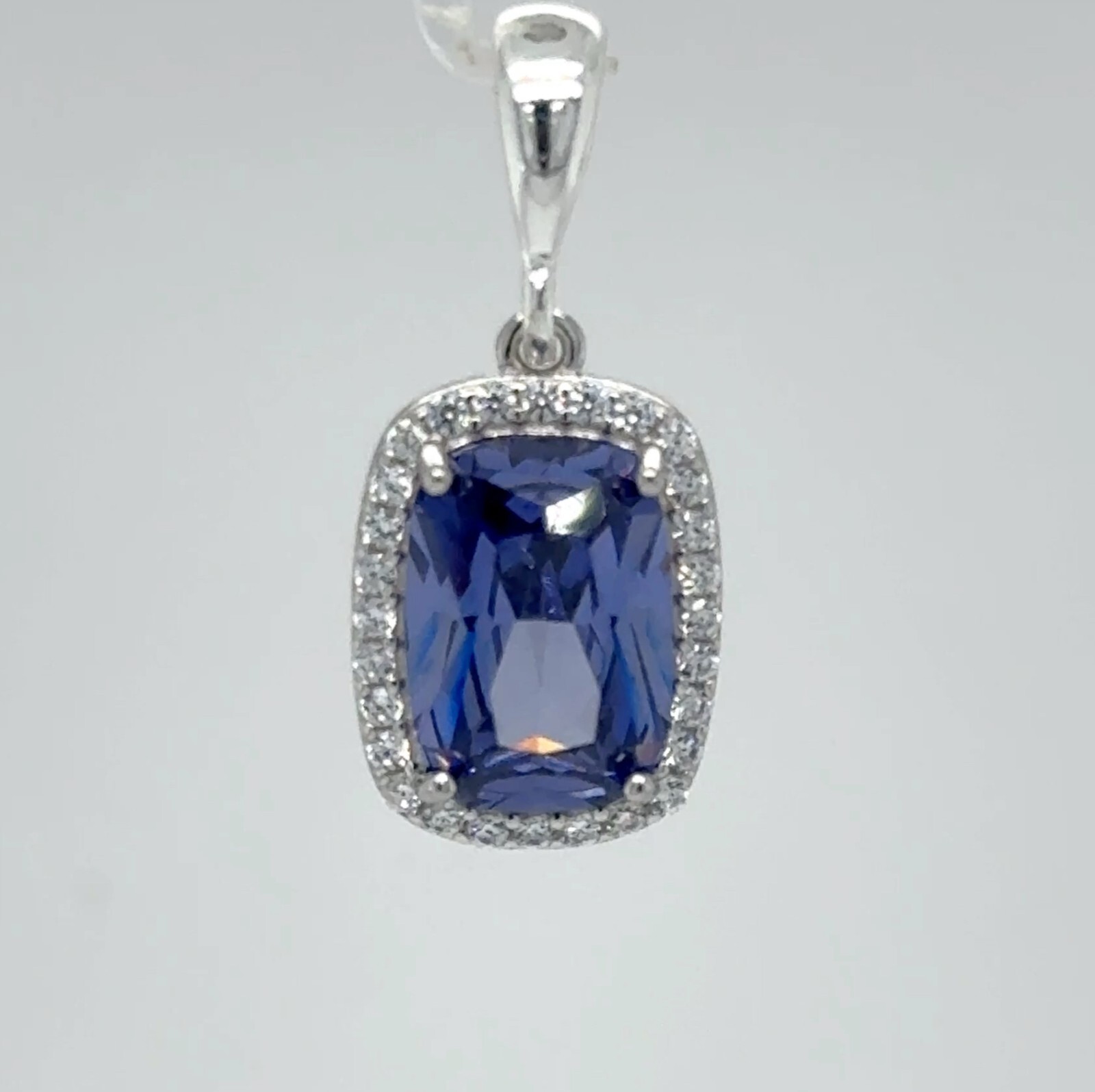 Square / Rectangle Blue TANZANITE CZ Pendant 925 STERLING SILVER Necklace #99e