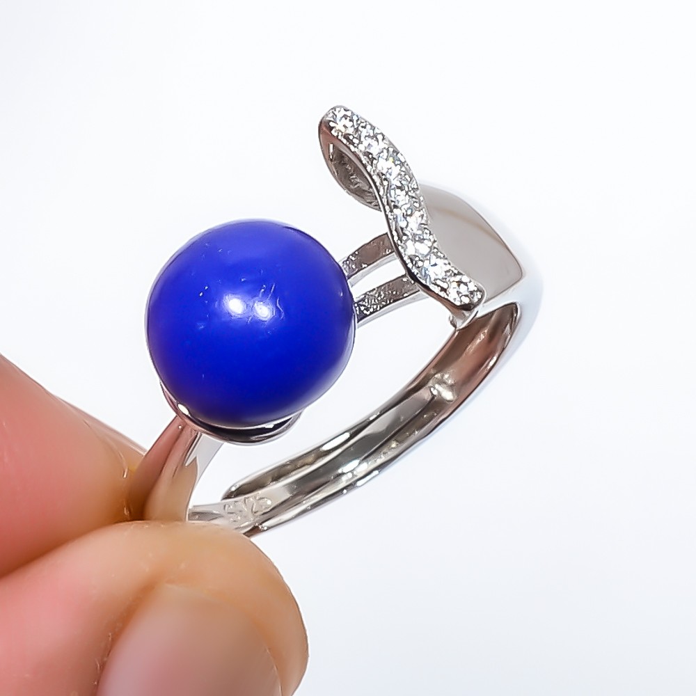 Lapis Lazuli & Topaz Gemstone 925 Silver Plated Ring Adjustable (R103)
