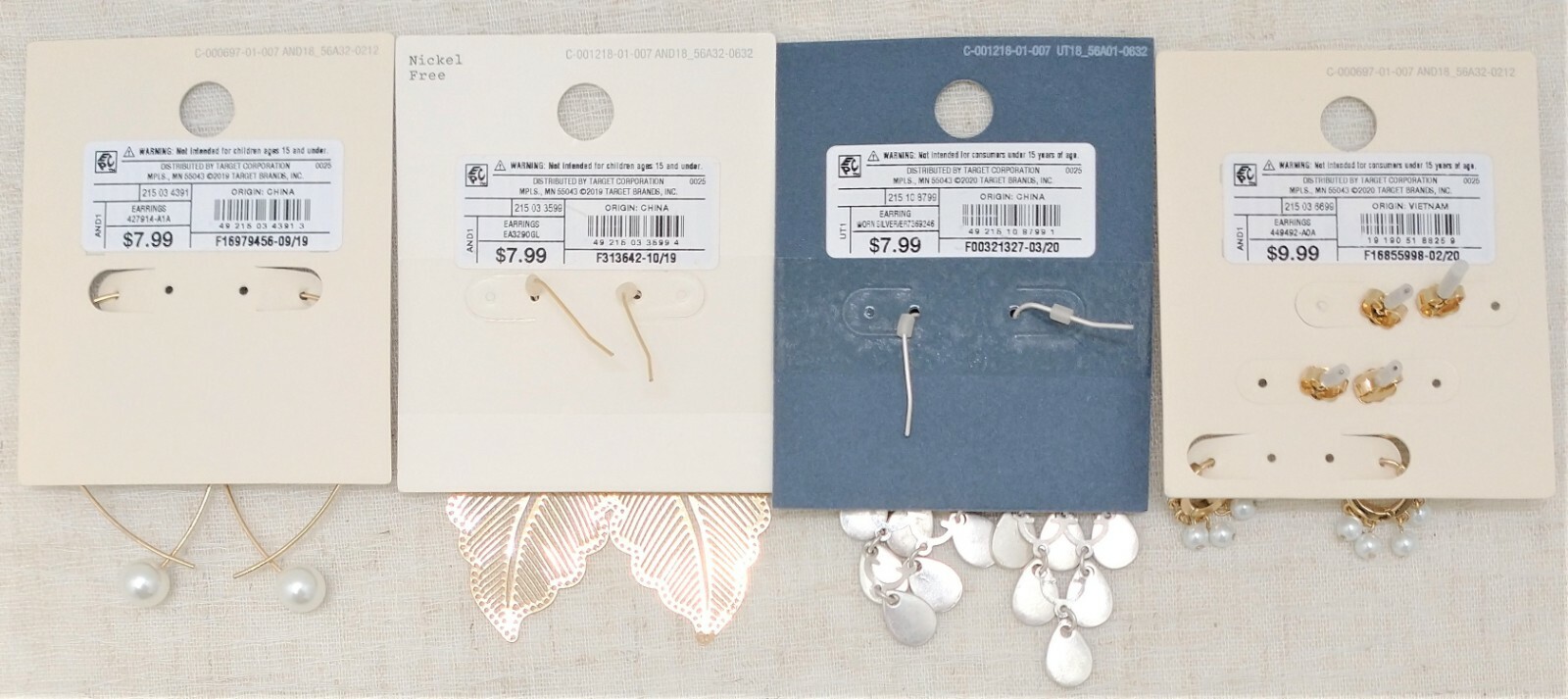 6 Pair of Earrings gold silver color Pendant Leaf Faux Pearl Hook Nickel Free