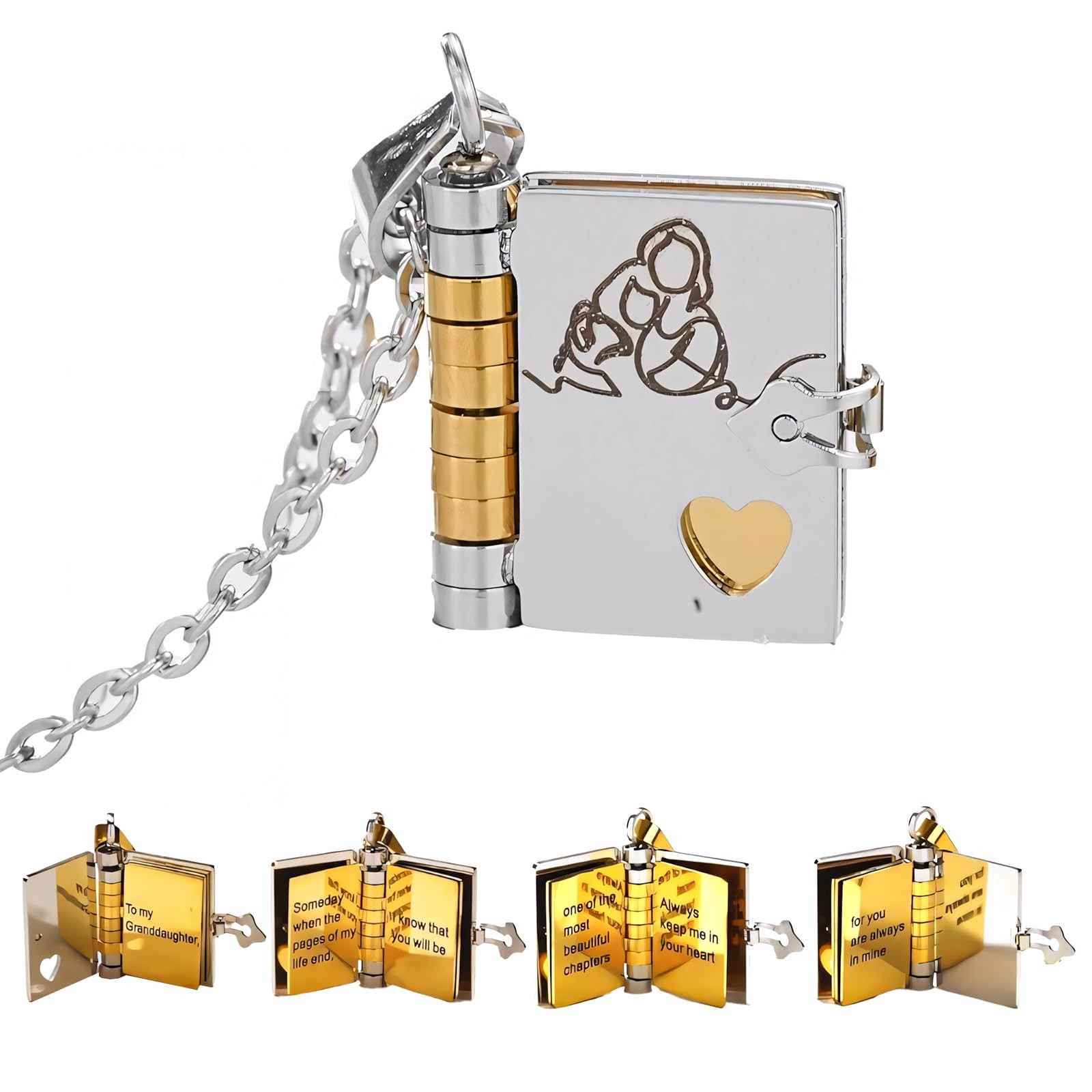 ishenkea Granddaughter Book Necklace With 6 Pages Engraved Information，Grandd…