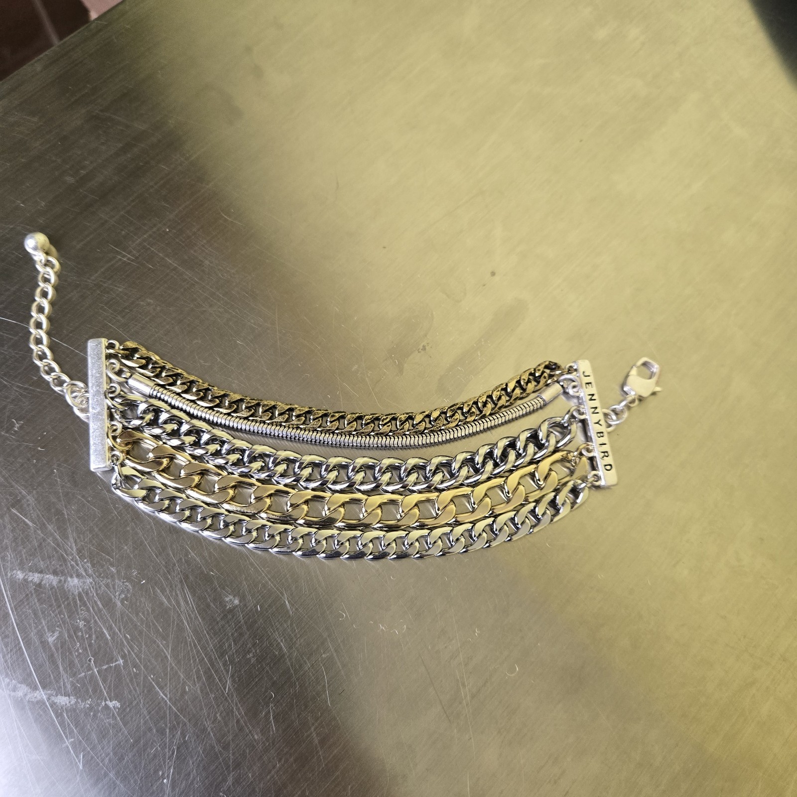 Jenny Bird Bracelet Two Tone Mixed Chain Link Multi Strand Jewelry Signed