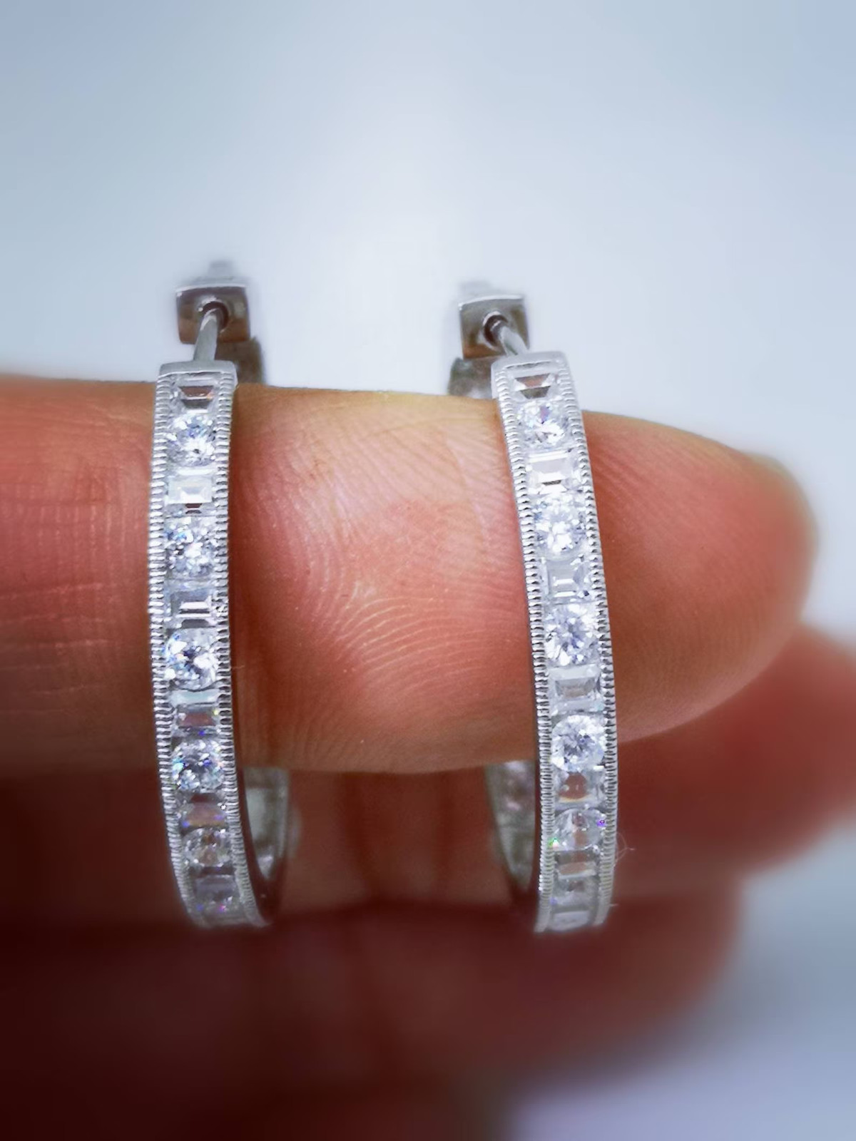 2.62 Ct Round Cut Simulated Diamond Wedding Hoop Earrings 14k White Gold Plated