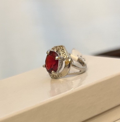 Size 5.5 Ruby CZ With Diamond CZ Accents In Silver Tone Ring No Mark