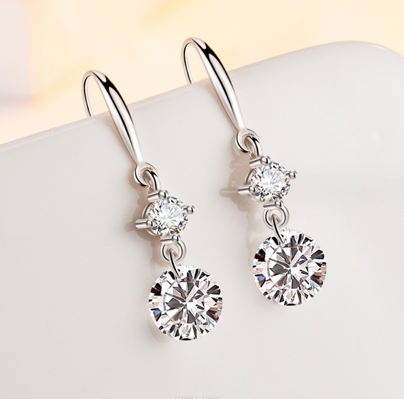 Women 925 Sterling Silver Drop Dangling Clear CZ Hook Earrings Gift I103