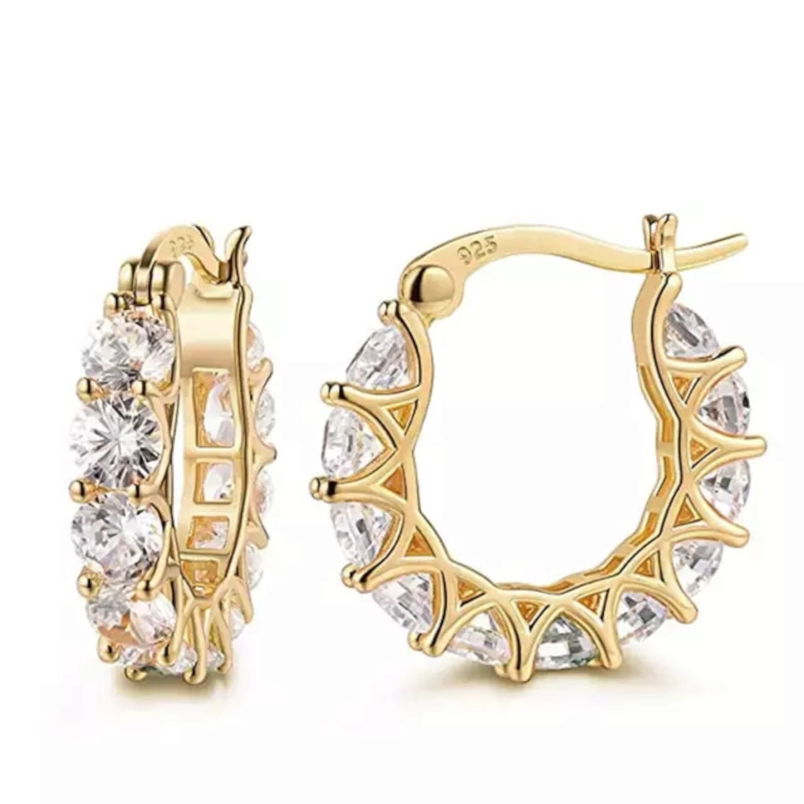 Gold, Silver Plated Hoop Earrings With Cubic Zirconia Unisex, Women, Men
