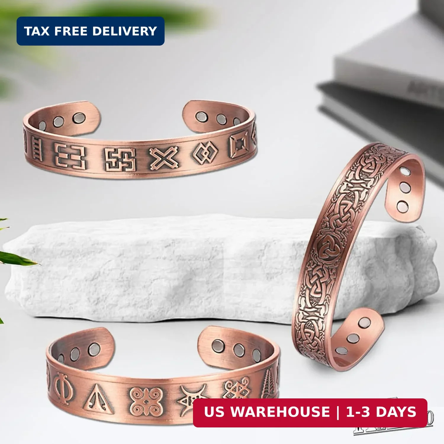 Copper Bracelet for Men 99.9% Pure Copper Magnetic Bangle with 6pcs 3500 Gauss M