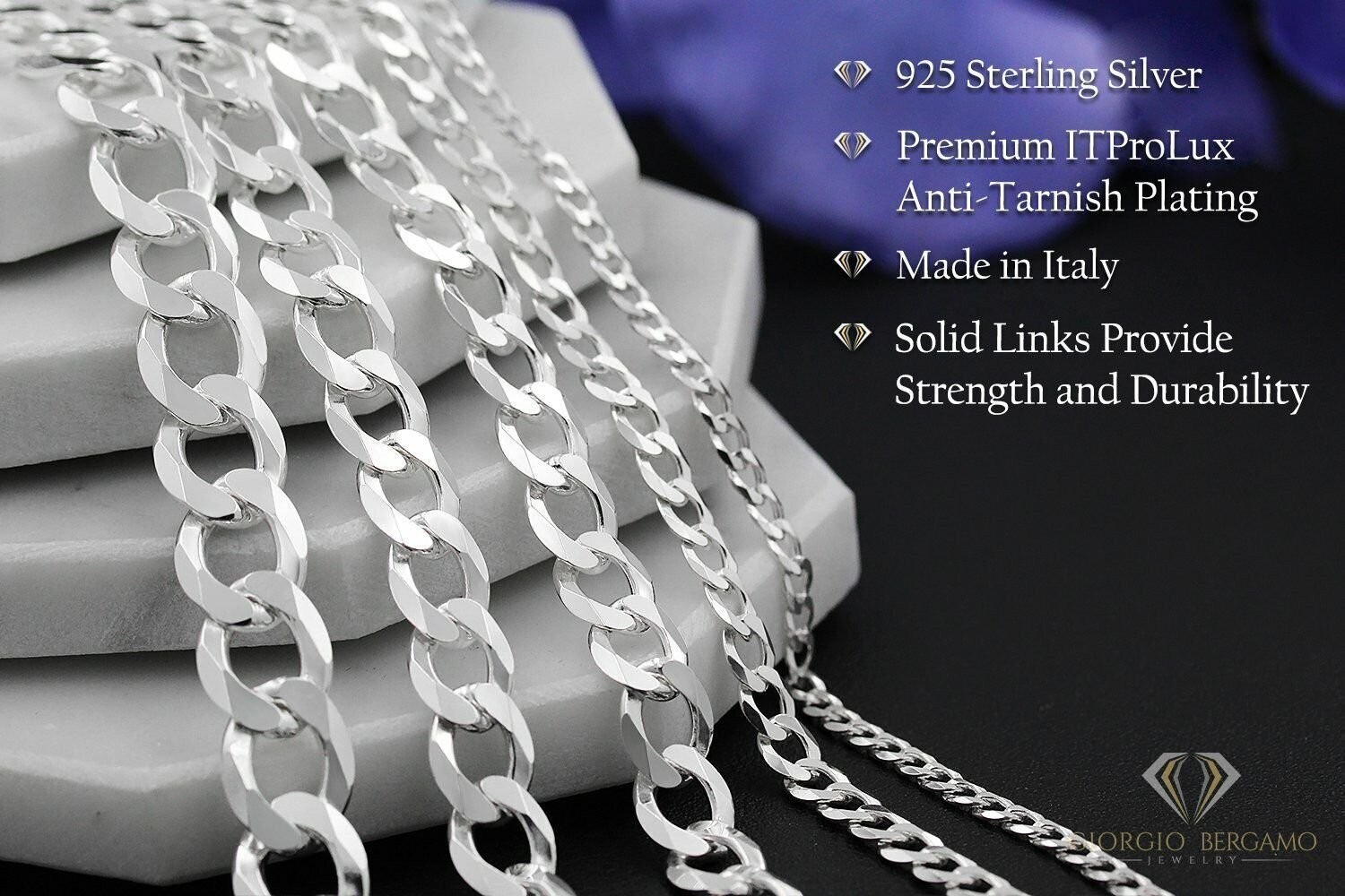 925 Italian Sterling Silver Solid Cuban 2mm – 10mm ITProLux Curb Link Chain