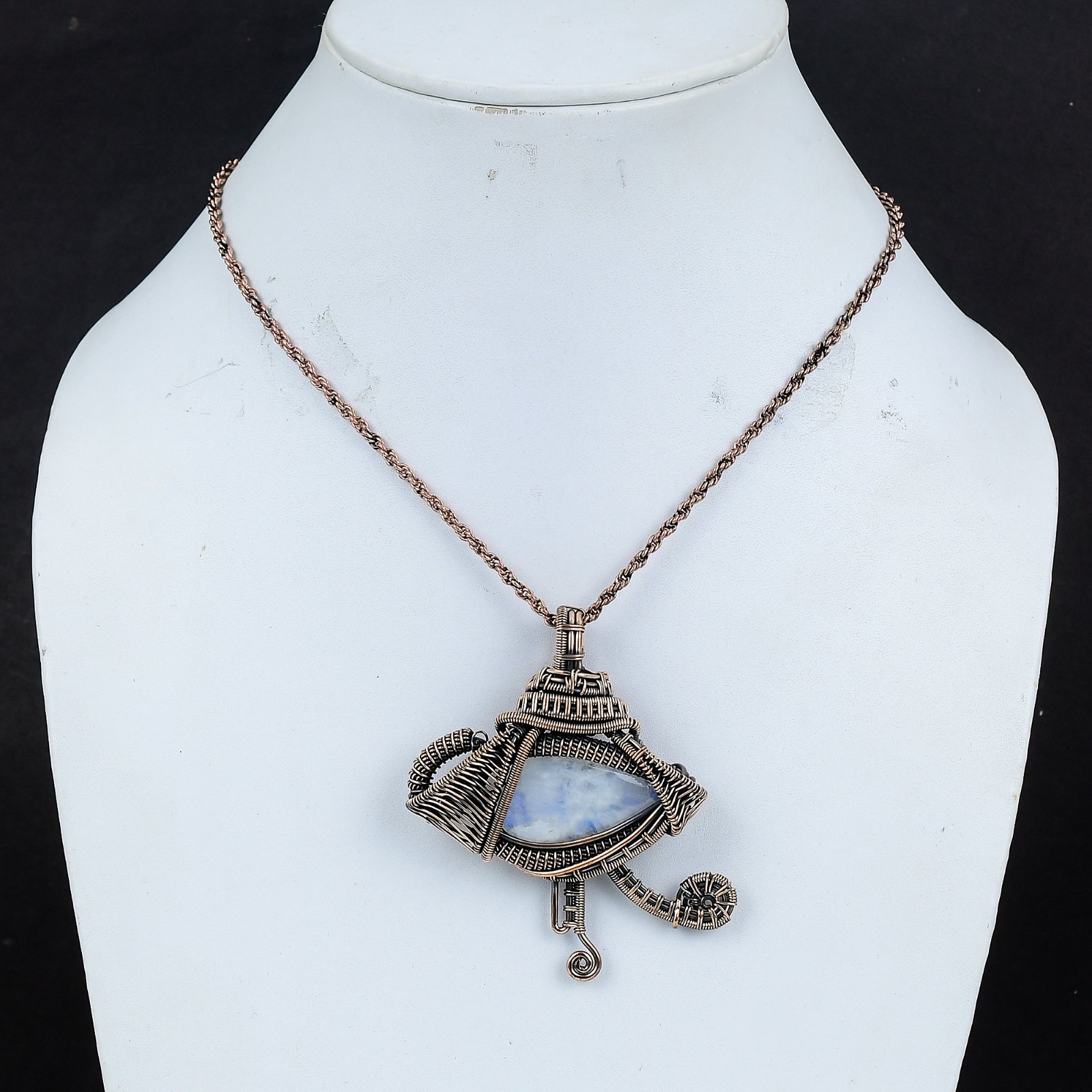 Rainbow Moonstone Handmade Gemstones Copper Wire Wrap Beautiful Pendant Jewelry