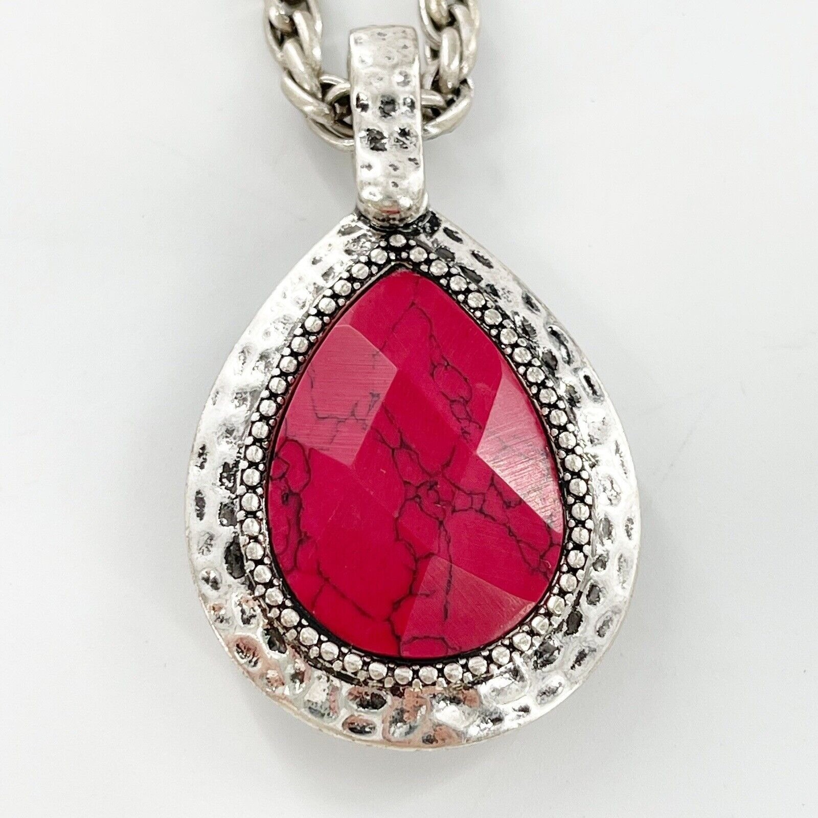 Shiny Rose Crystal Pendant Chain Necklace Costume Pink Oval Silver Reversible