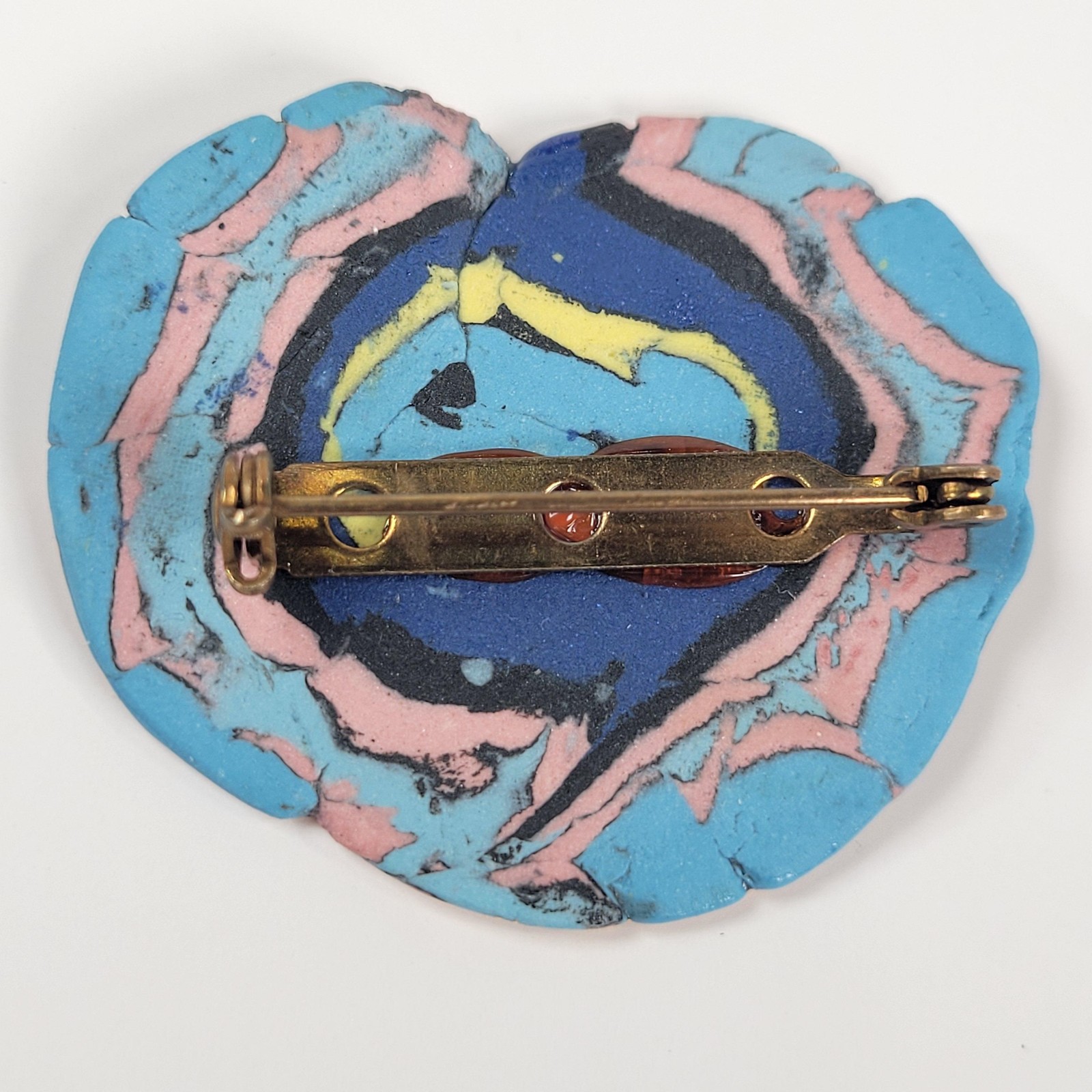 Abstract Swirl Brooch Earrings Set Polymer Clay Multicolor Art Jewelry Hippie